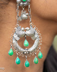 Federico Jimenez Love Birds Earrings | Sterling Silver Half Moon Turquoise Dangle Earrings | Signed FJ Mexico Jewelry