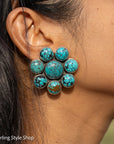 Federico Jimenez Sterling Turquoise Flower Earrings | Cluster Turquoise Earrings