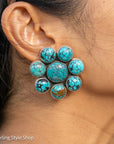 Federico Jimenez Sterling Turquoise Flower Earrings | Cluster Turquoise Earrings