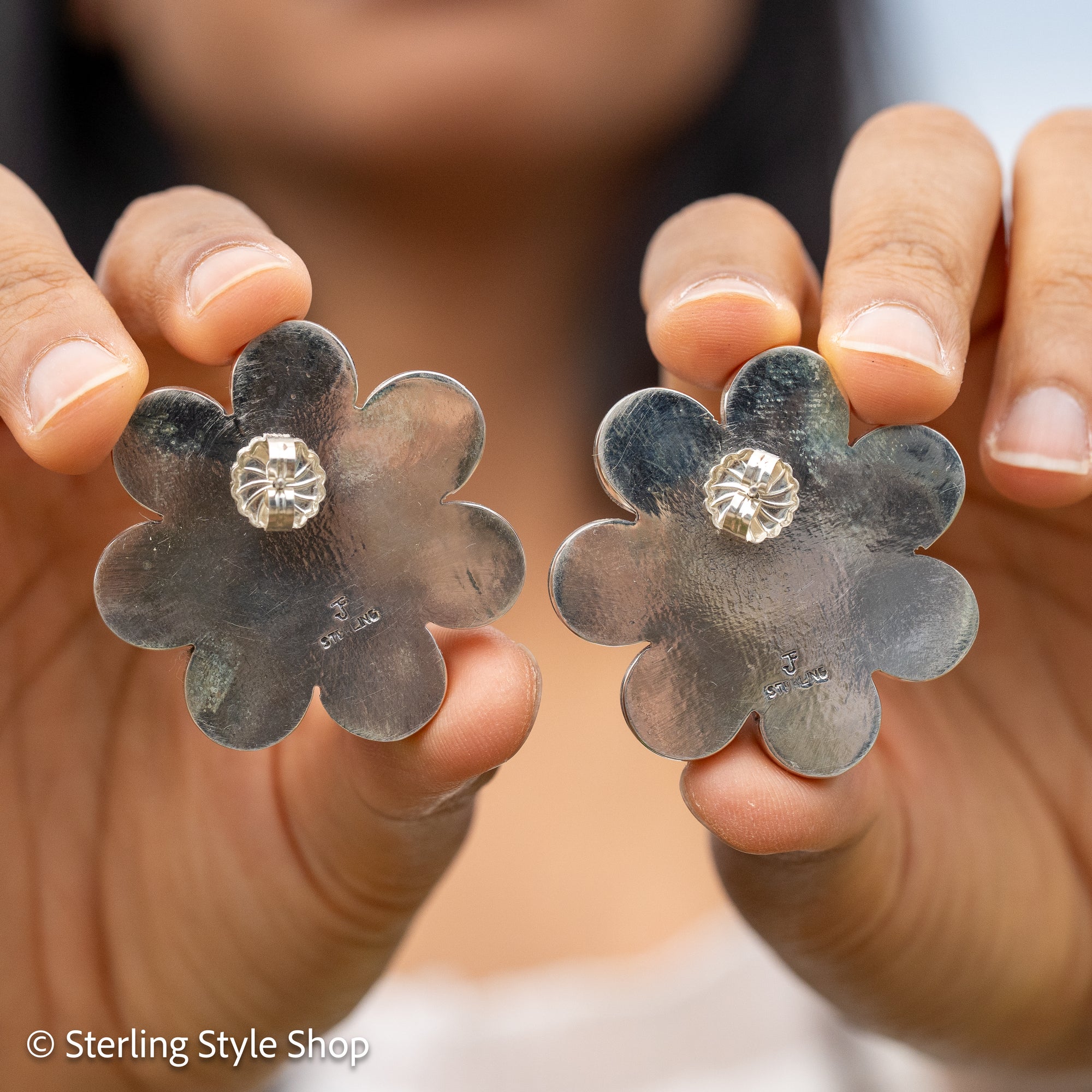 Federico Jimenez Sterling Turquoise Flower Earrings | Cluster Turquoise Earrings