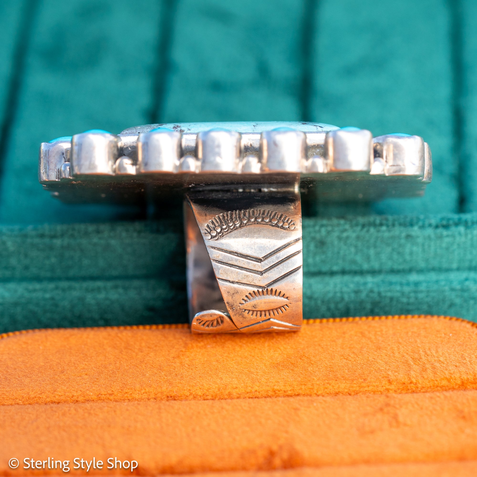 Federico Jimenez Kingman Turquoise Large Sterling Silver Statement Ring