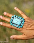 Federico Jimenez Kingman Turquoise Large Sterling Silver Statement Ring