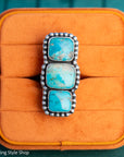 Federico Jimenez Kingman Turquoise Adjustable Ring | Sterling Silver Beaded Statement Ring