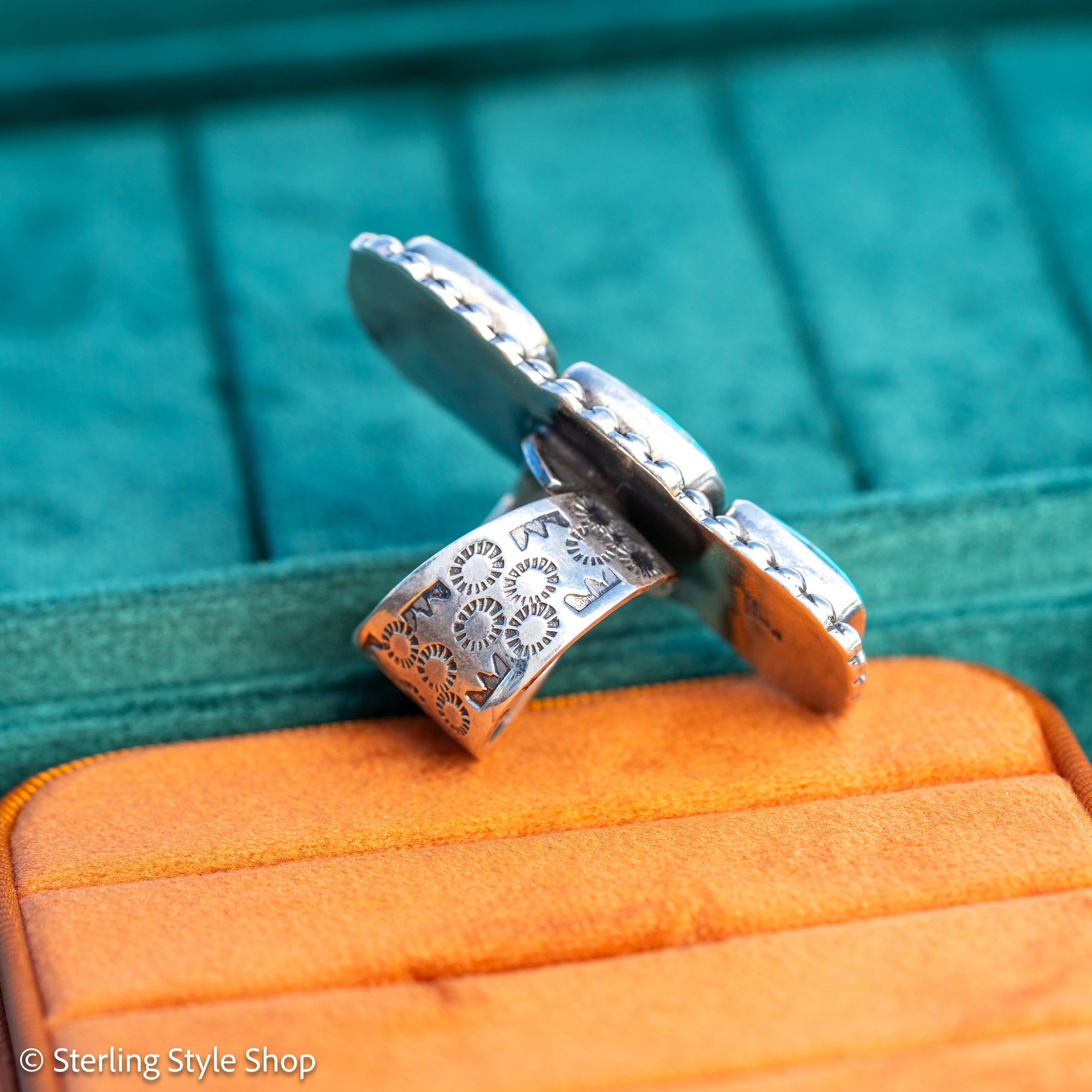 Federico Jimenez Kingman Turquoise Adjustable Ring | Sterling Silver Beaded Statement Ring