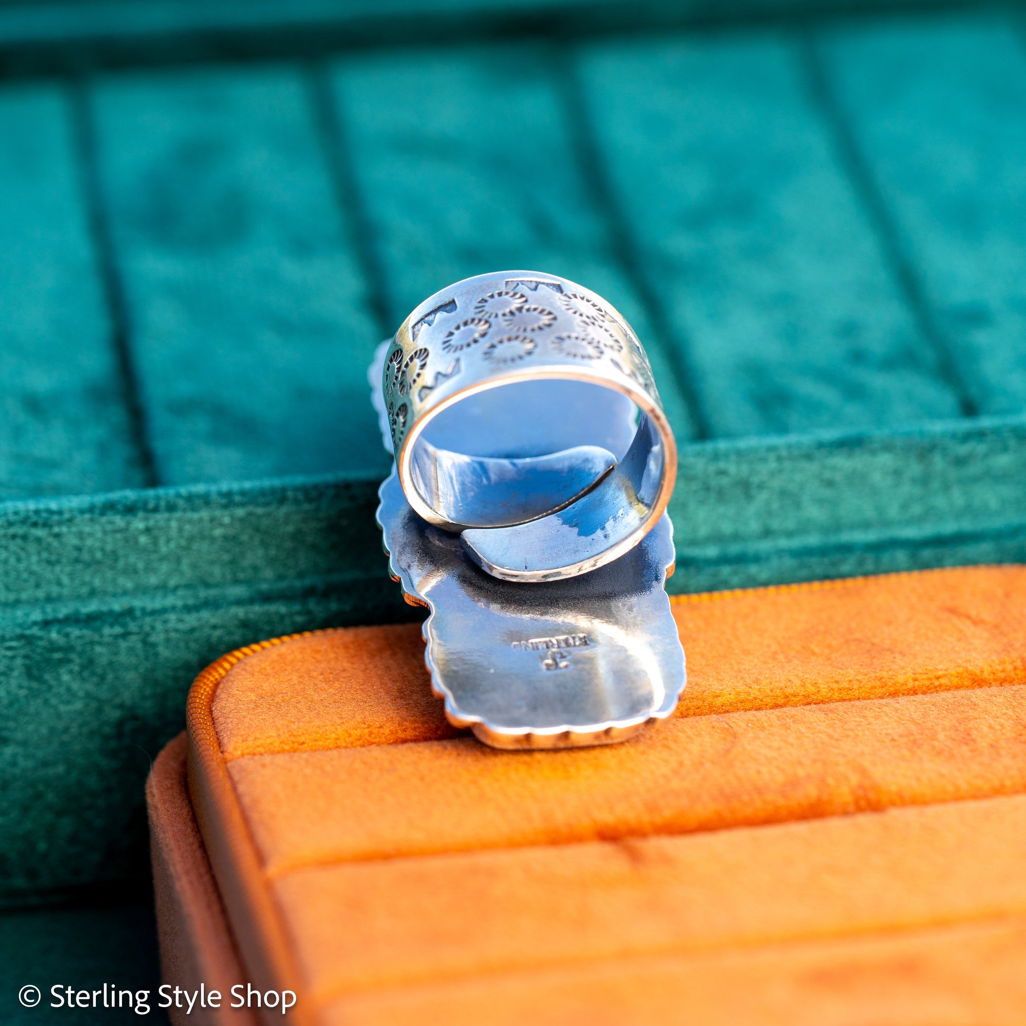 Federico Jimenez Kingman Turquoise Adjustable Ring | Sterling Silver Beaded Statement Ring