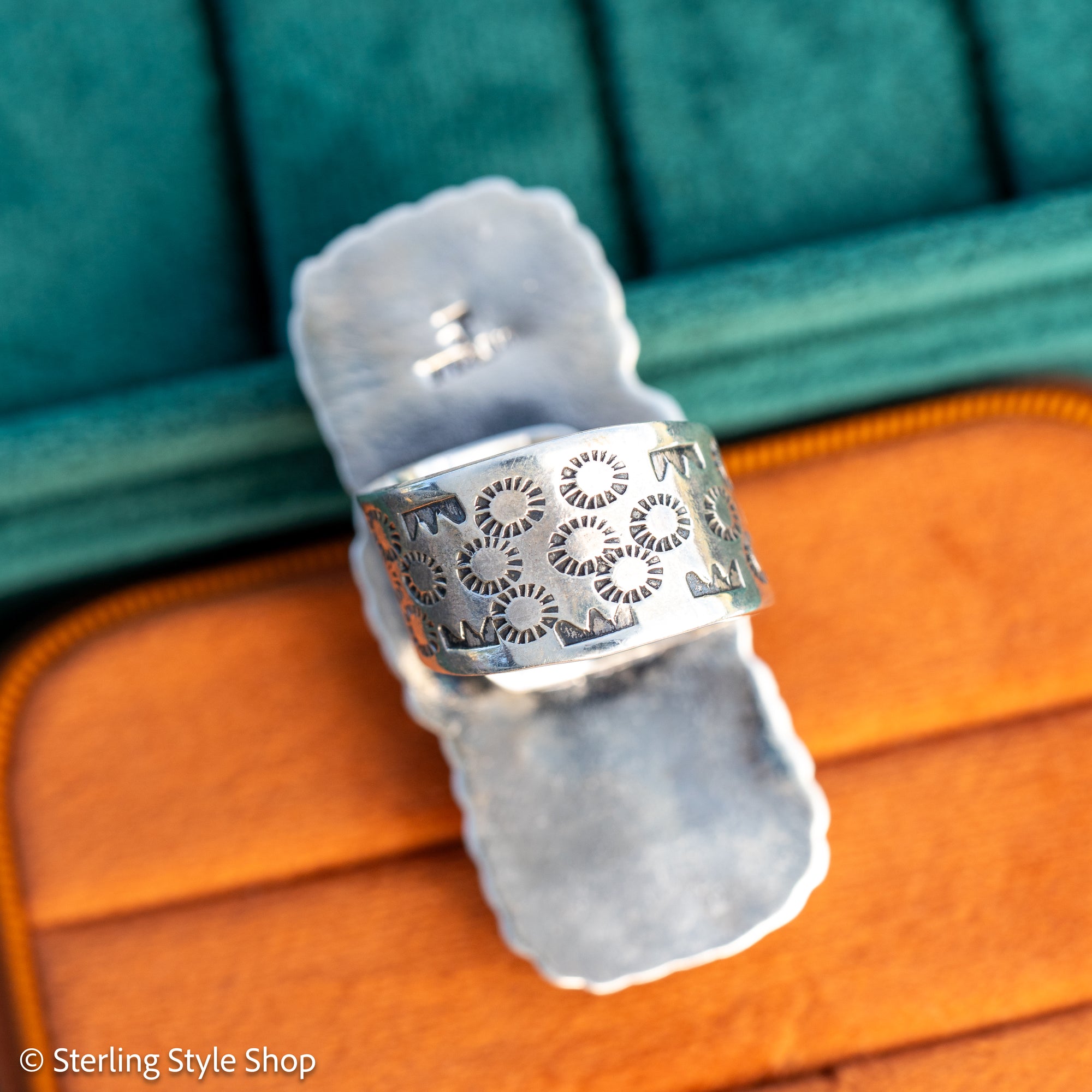Federico Jimenez Kingman Turquoise Adjustable Ring | Sterling Silver Beaded Statement Ring