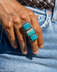 Federico Jimenez Kingman Turquoise Adjustable Ring | Sterling Silver Beaded Statement Ring