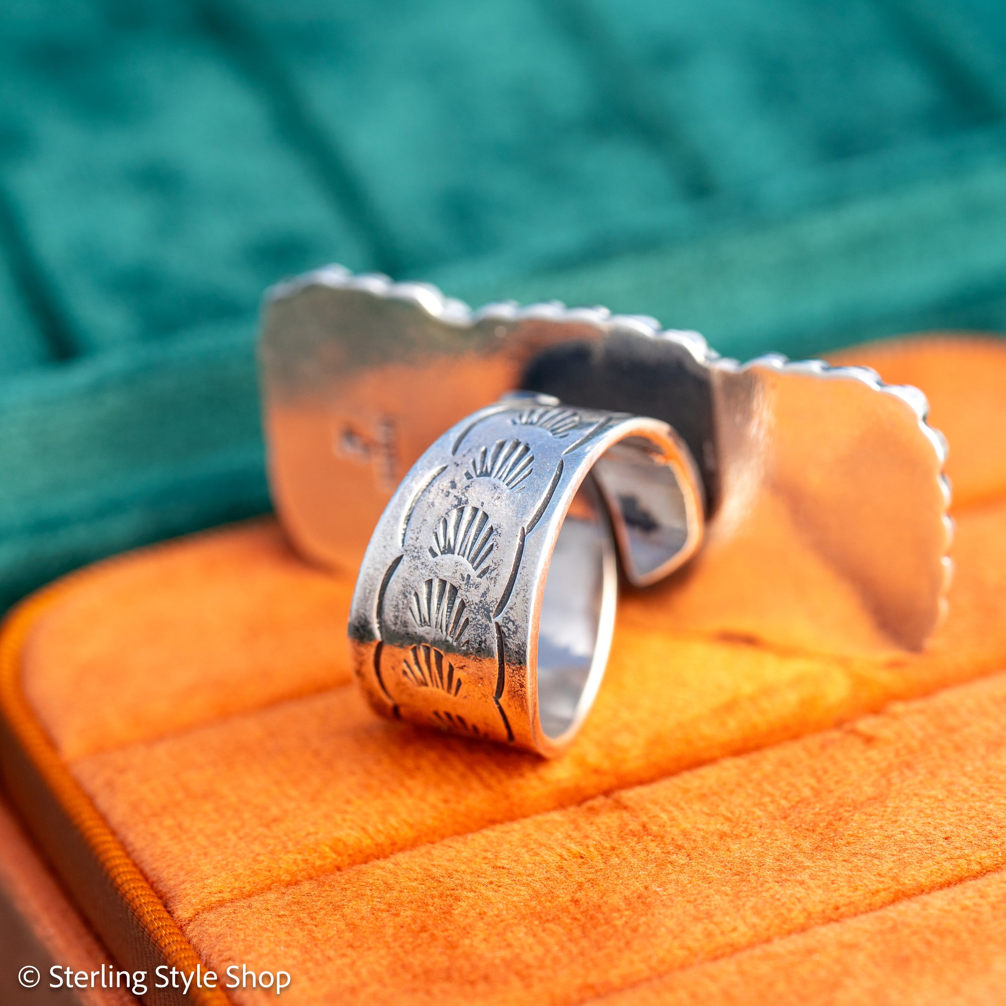Federico Jimenez Kingman Turquoise Adjustable Ring | Sterling Silver Beaded Statement Ring