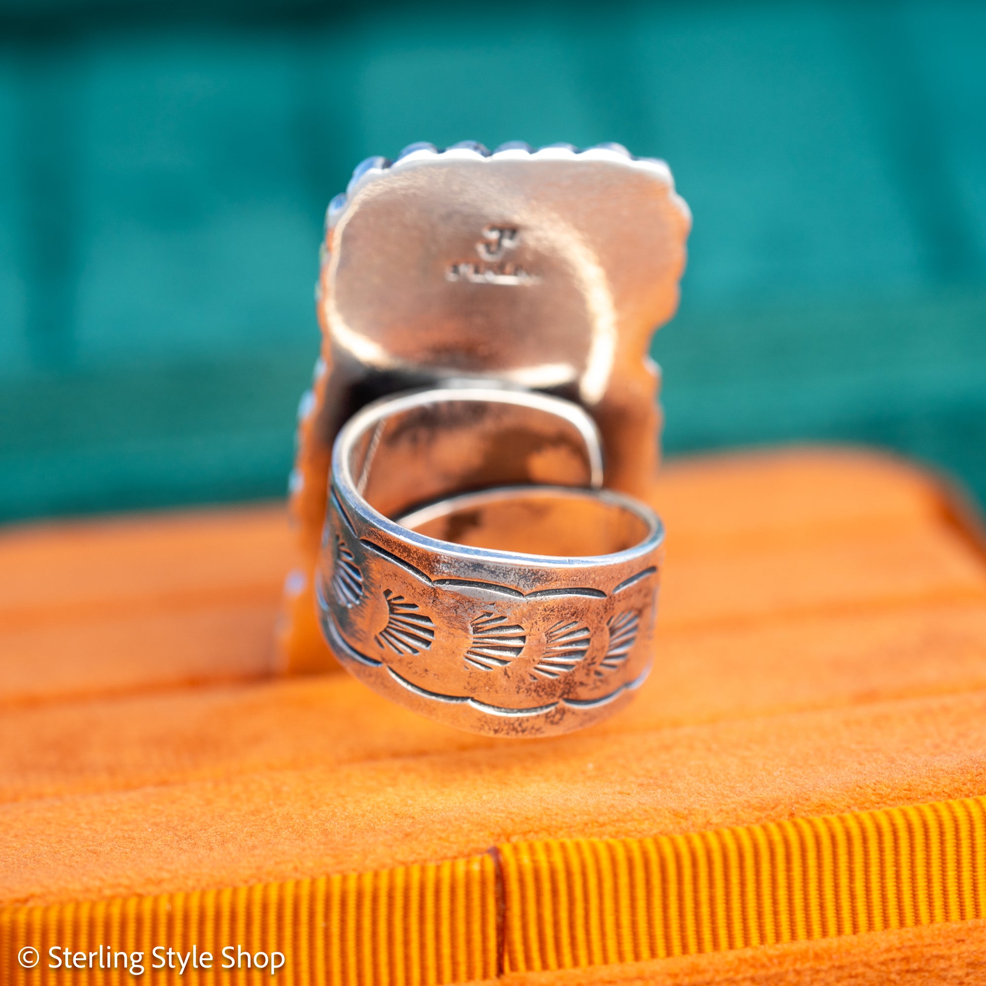 Federico Jimenez Kingman Turquoise Adjustable Ring | Sterling Silver Beaded Statement Ring