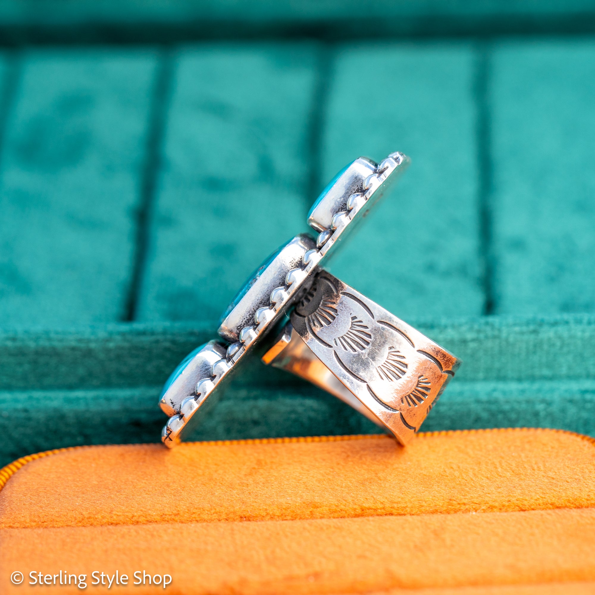 Federico Jimenez Kingman Turquoise Adjustable Ring | Sterling Silver Beaded Statement Ring