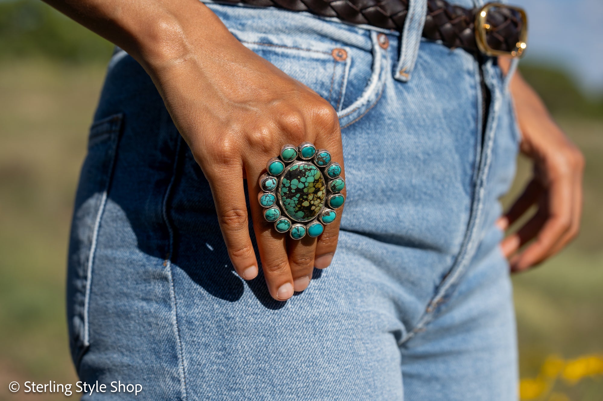 Federico Jimenez Adjustable Natural Turquoise Cluster Statement Ring