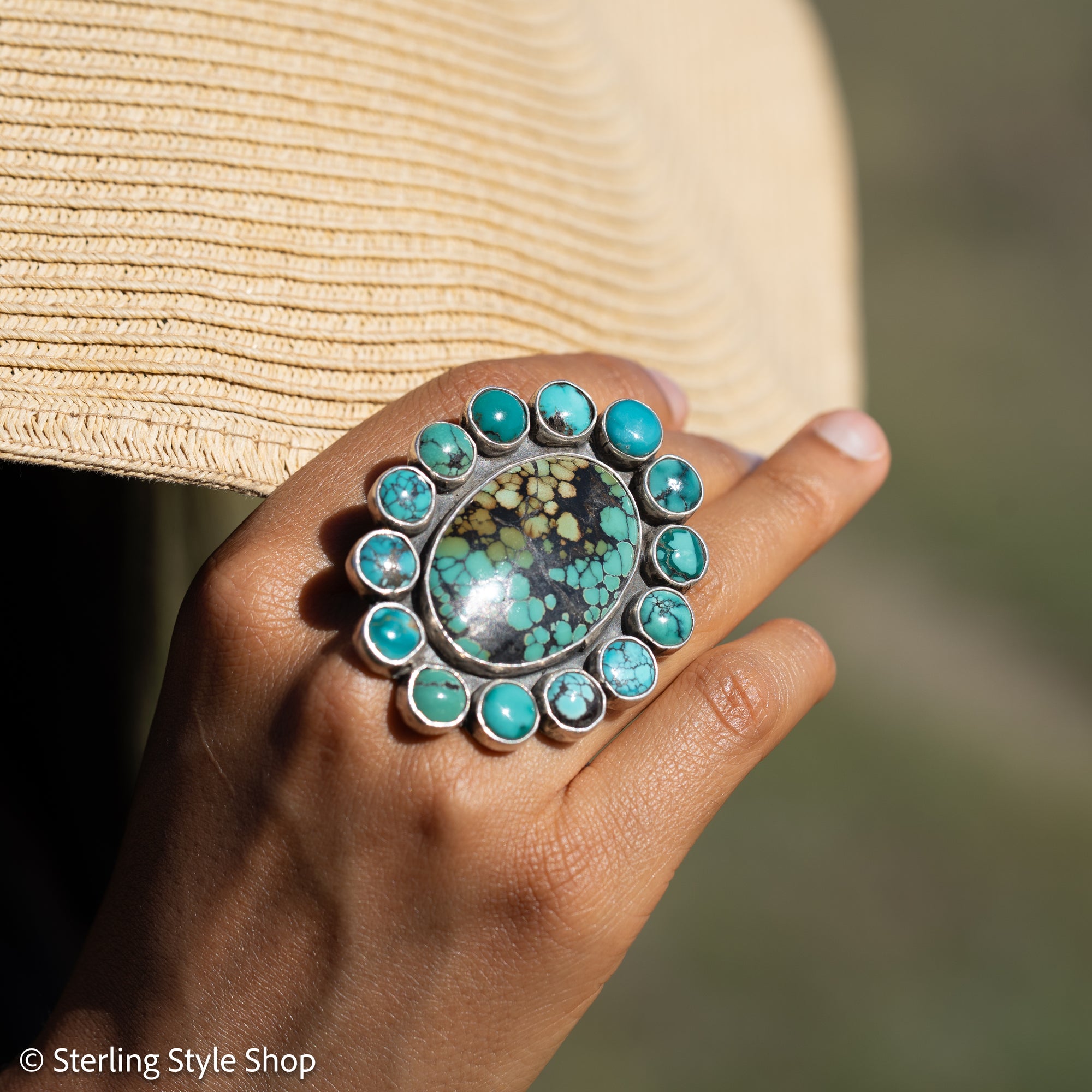 Federico Jimenez Adjustable Natural Turquoise Cluster Statement Ring