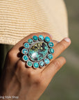 Federico Jimenez Adjustable Natural Turquoise Cluster Statement Ring