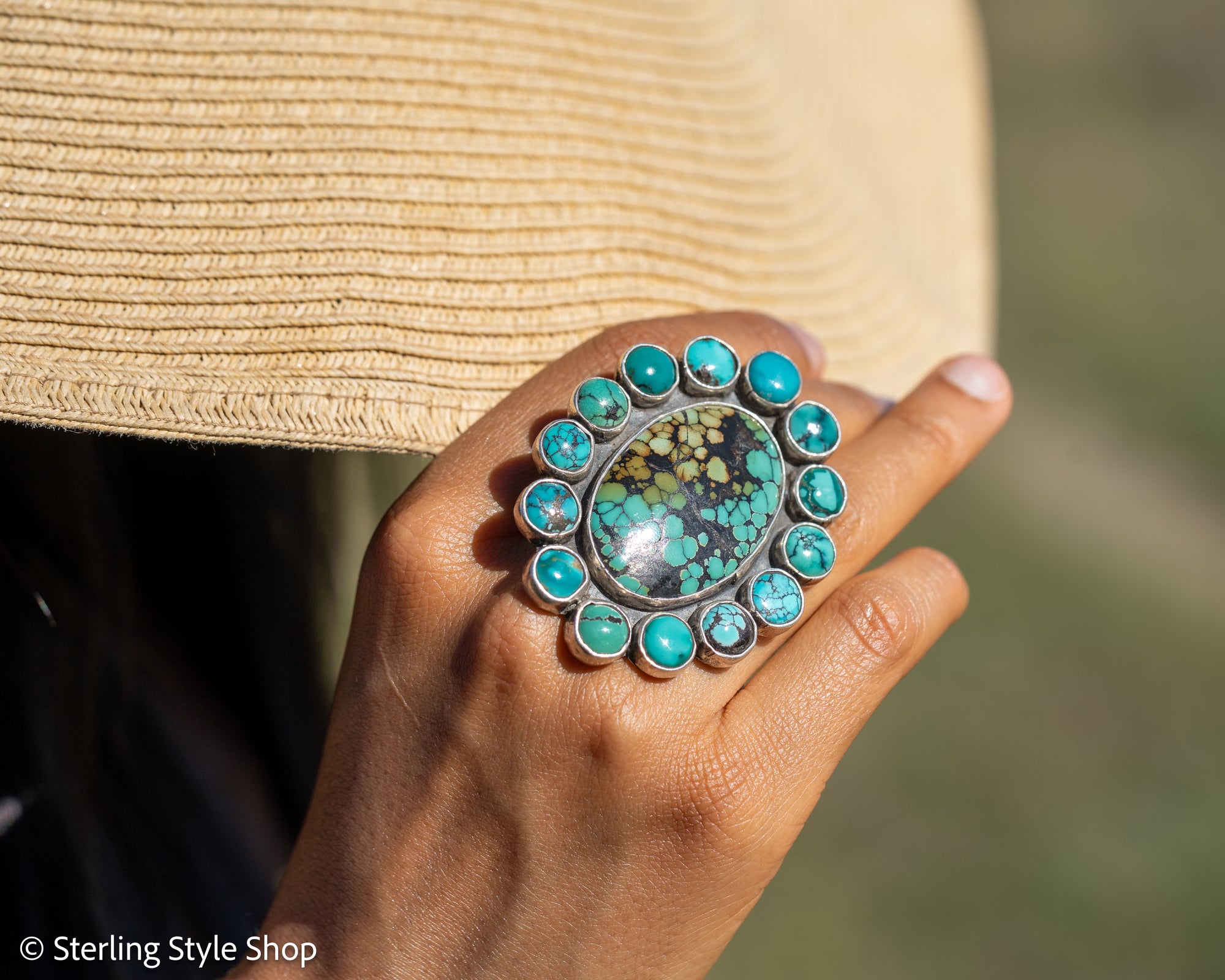 Federico Jimenez Adjustable Natural Turquoise Cluster Statement Ring