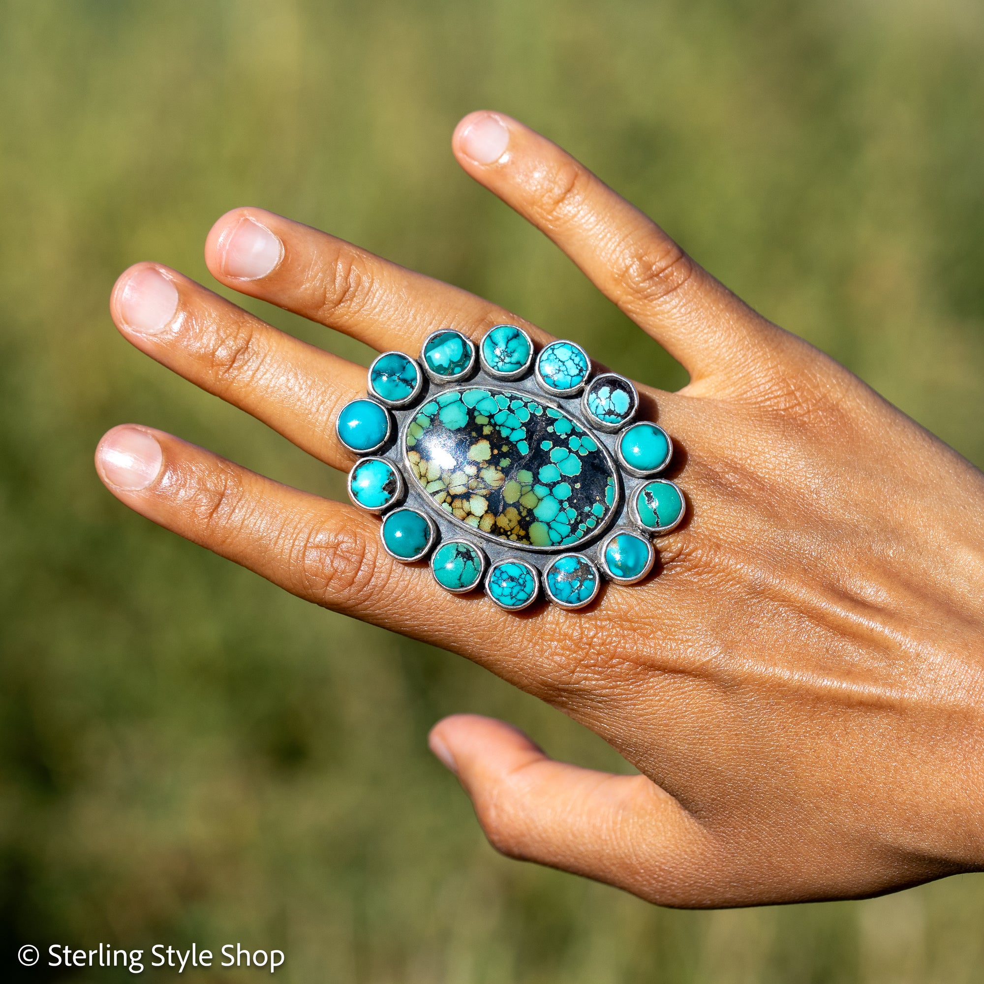 Federico Jimenez Adjustable Natural Turquoise Cluster Statement Ring
