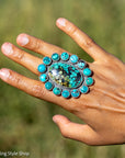 Federico Jimenez Adjustable Natural Turquoise Cluster Statement Ring