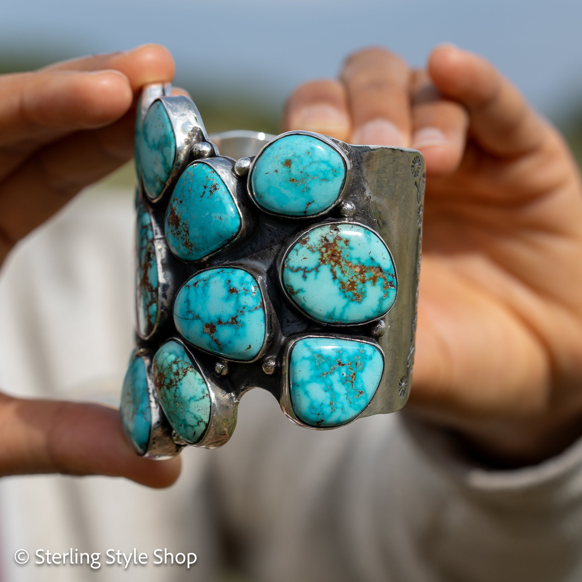 Federico Jimenez Lone Mountain Turquoise Cuff Bracelet | Larry Cooley Estate Turquoise | Navajo Sterling Silver Statement Jewelry