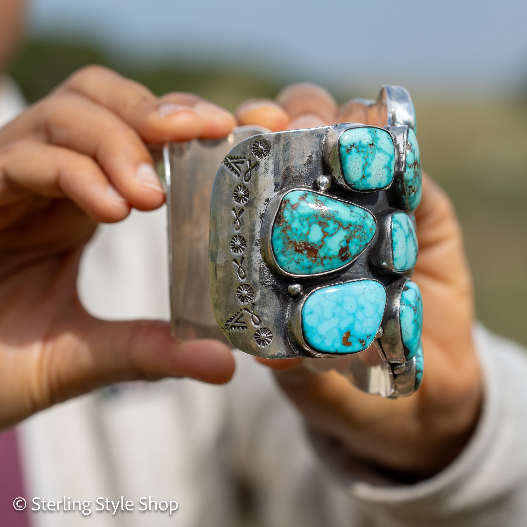 Federico Jimenez Lone Mountain Turquoise Cuff Bracelet | Larry Cooley Estate Turquoise | Navajo Sterling Silver Statement Jewelry