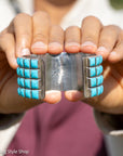 Federico Jimenez Sleeping Beauty Turquoise Cuff | 4 Row Sterling Silver Bracelet | 105g Signed Statement Cuff | 80 Stones