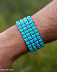 Federico Jimenez Sleeping Beauty Turquoise Cuff | 4 Row Sterling Silver Bracelet | 105g Signed Statement Cuff | 80 Stones