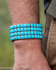 Federico Jimenez Sleeping Beauty Turquoise Cuff | 4 Row Sterling Silver Bracelet | 105g Signed Statement Cuff | 80 Stones