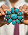 Federico Jimenez Pilot Mountain Turquoise Cuff Bracelet | Large Sterling Silver Flower Cluster  Cuff