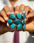 Federico Jimenez Pilot Mountain Turquoise Cuff Bracelet | Large Sterling Silver Flower Cluster  Cuff
