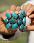 Federico Jimenez Pilot Mountain Turquoise Cuff Bracelet | Large Sterling Silver Flower Cluster  Cuff