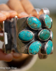 Federico Jimenez Pilot Mountain Turquoise Cuff Bracelet | Large Sterling Silver Flower Cluster  Cuff