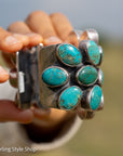 Federico Jimenez Pilot Mountain Turquoise Cuff Bracelet | Large Sterling Silver Flower Cluster  Cuff