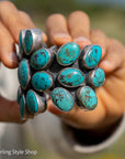 Federico Jimenez Pilot Mountain Turquoise Cuff Bracelet | Large Sterling Silver Flower Cluster  Cuff
