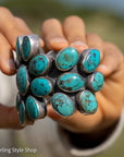 Federico Jimenez Pilot Mountain Turquoise Cuff Bracelet | Large Sterling Silver Flower Cluster  Cuff