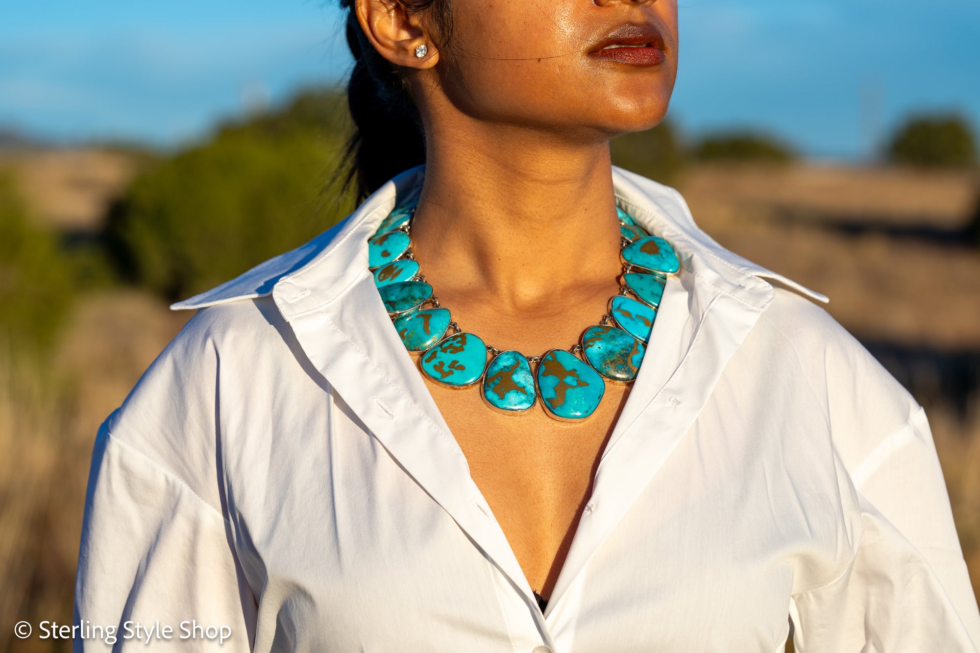 Federico Jimenez Copper Canyon Turquoise Collar Necklace, Hallmarked JF Sterling