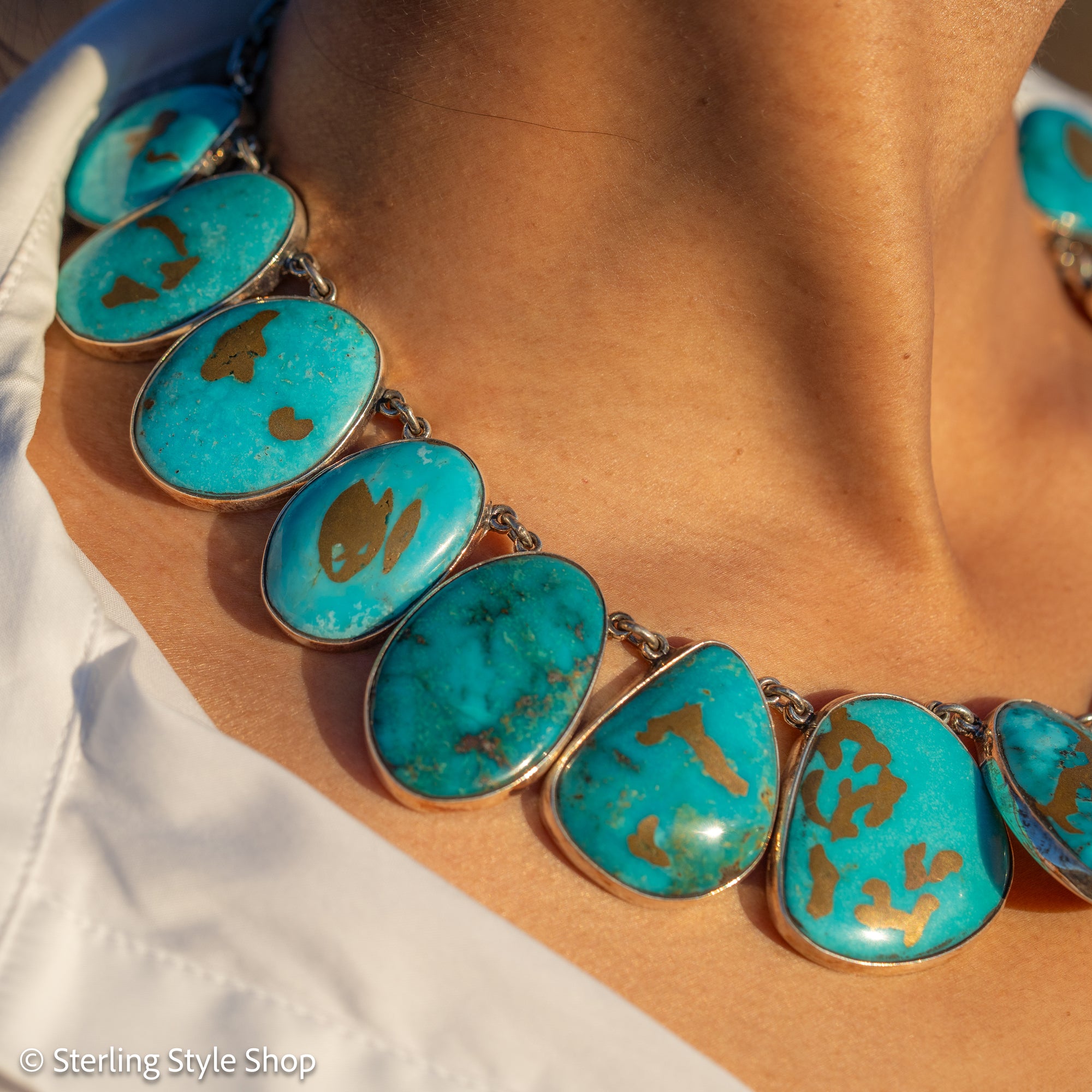 Federico Jimenez Copper Canyon Turquoise Collar Necklace, Hallmarked JF Sterling