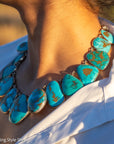 Federico Jimenez Copper Canyon Turquoise Collar Necklace, Hallmarked JF Sterling