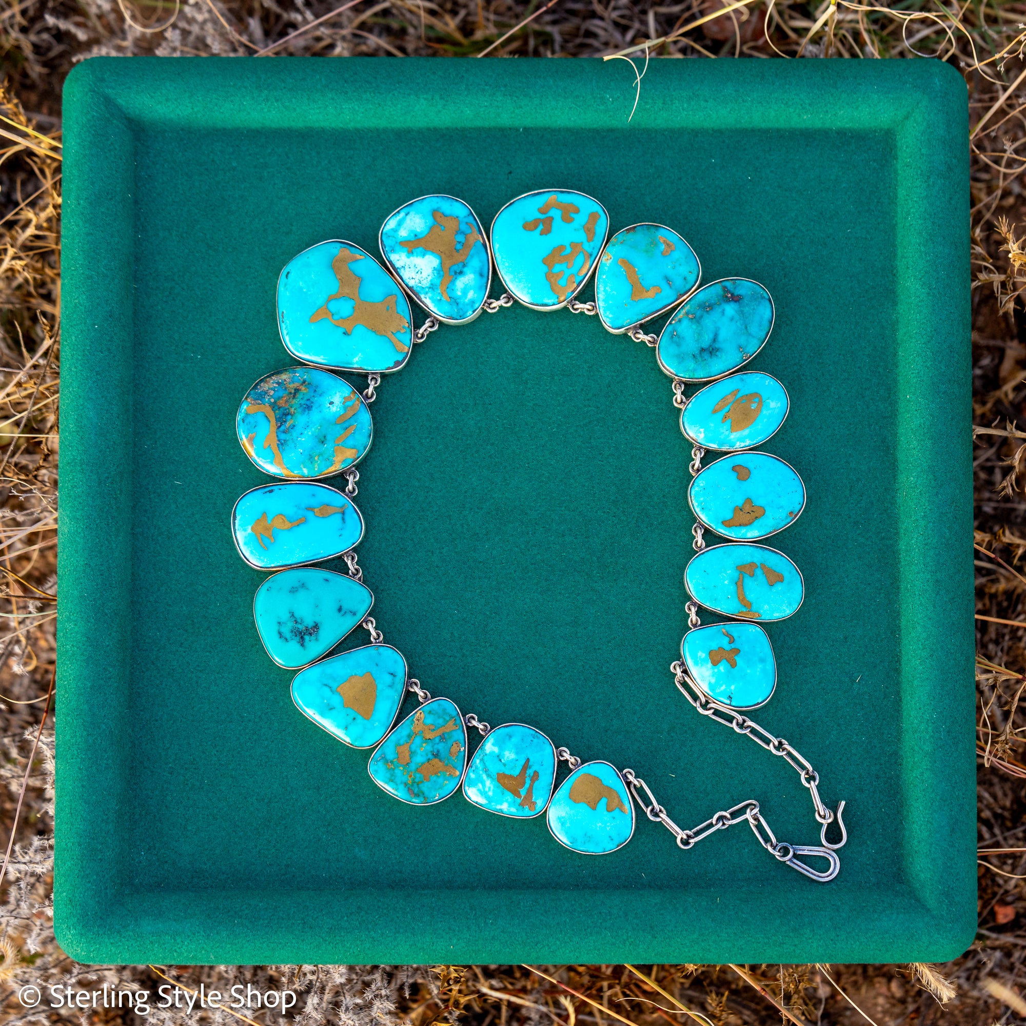 Federico Jimenez Copper Canyon Turquoise Collar Necklace, Hallmarked JF Sterling