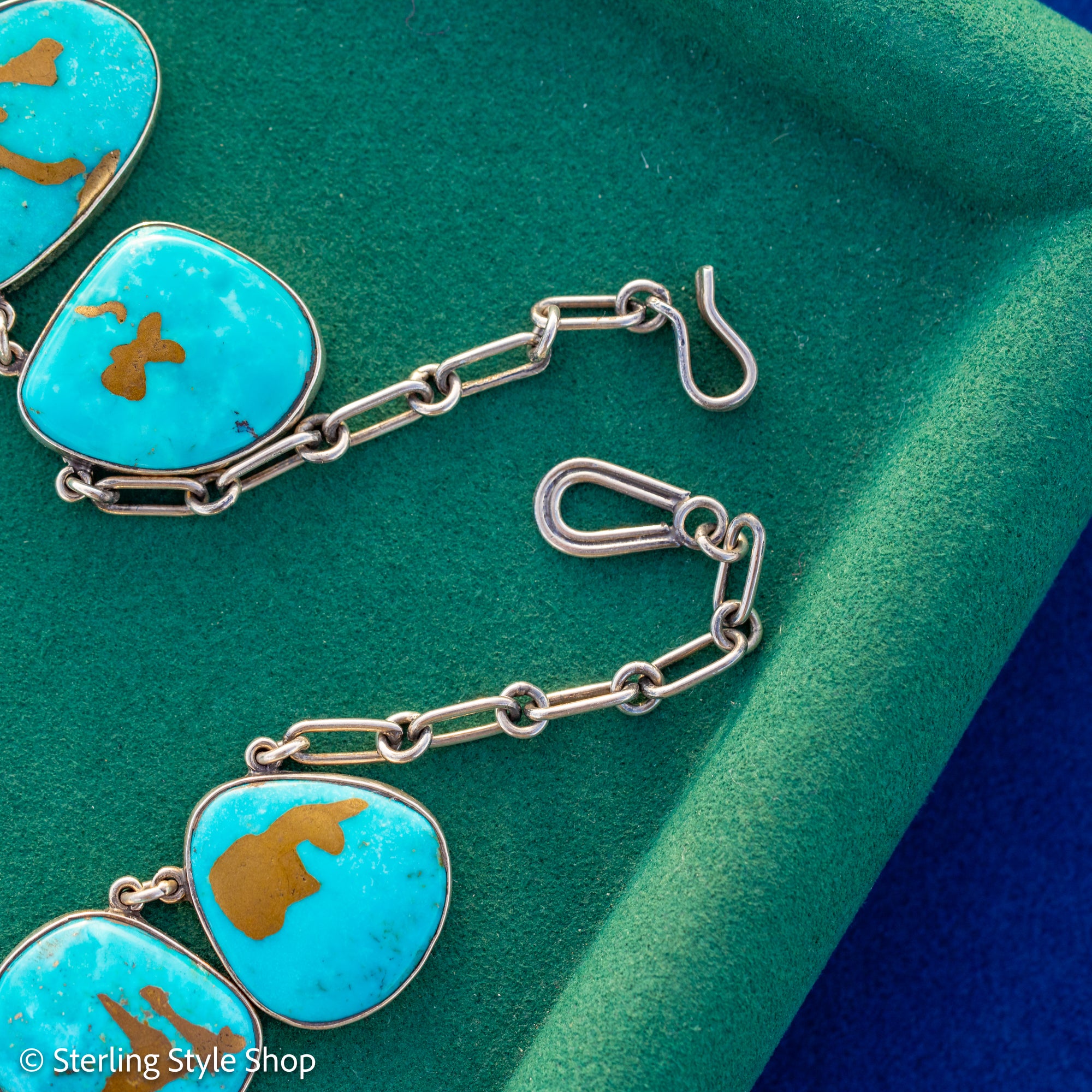 Federico Jimenez Copper Canyon Turquoise Collar Necklace, Hallmarked JF Sterling