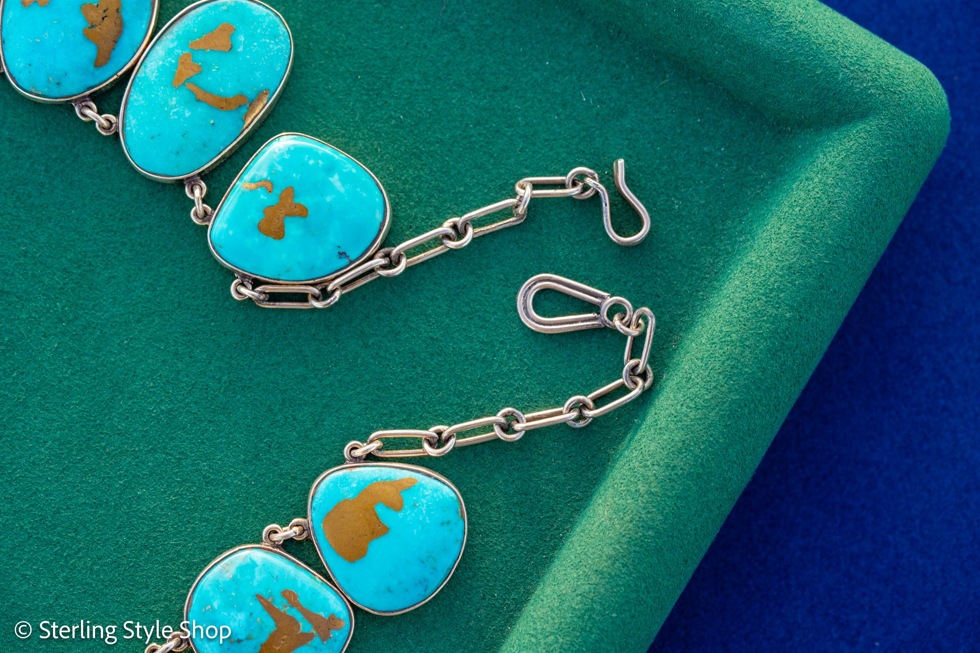 Federico Jimenez Copper Canyon Turquoise Collar Necklace, Hallmarked JF Sterling