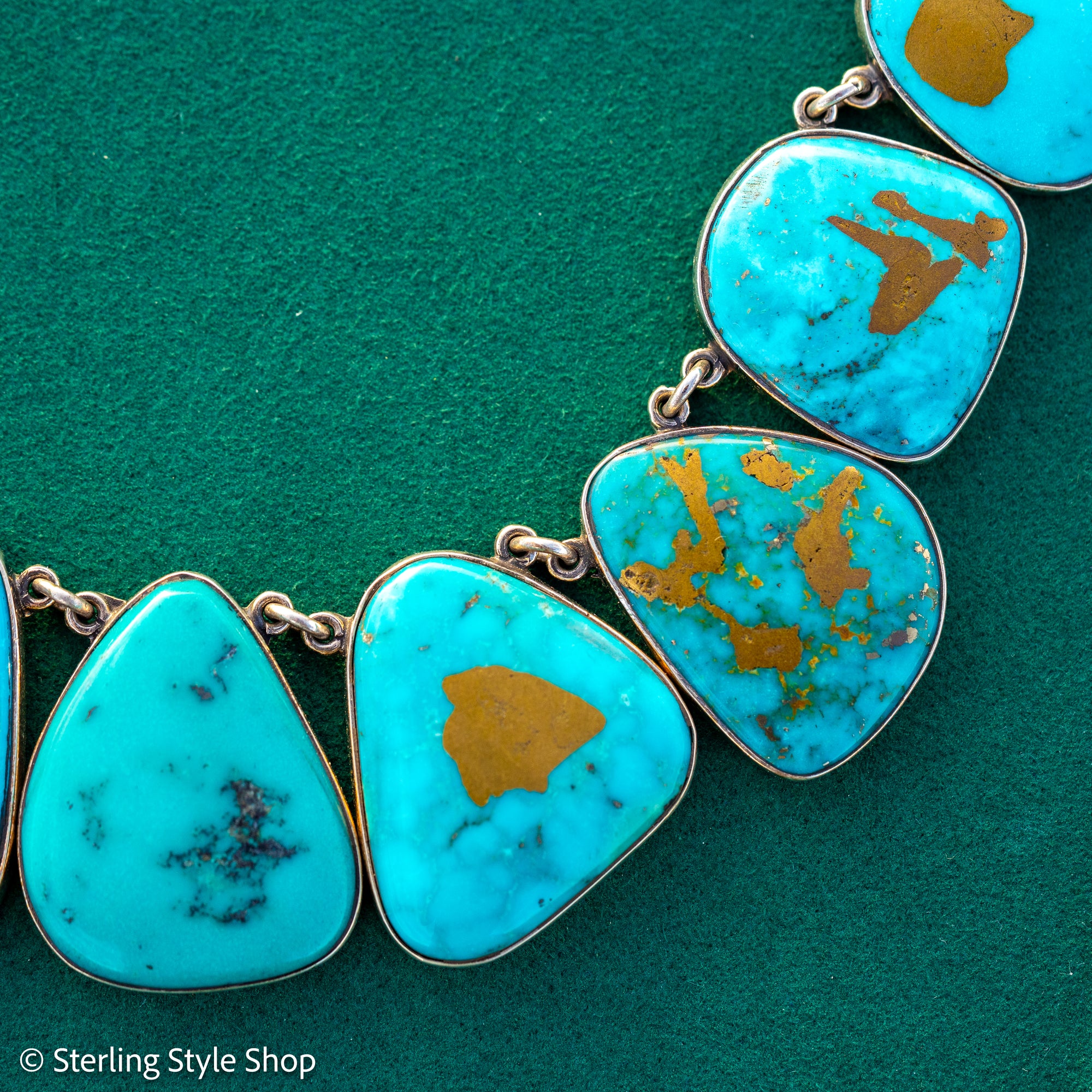 Federico Jimenez Copper Canyon Turquoise Collar Necklace, Hallmarked JF Sterling