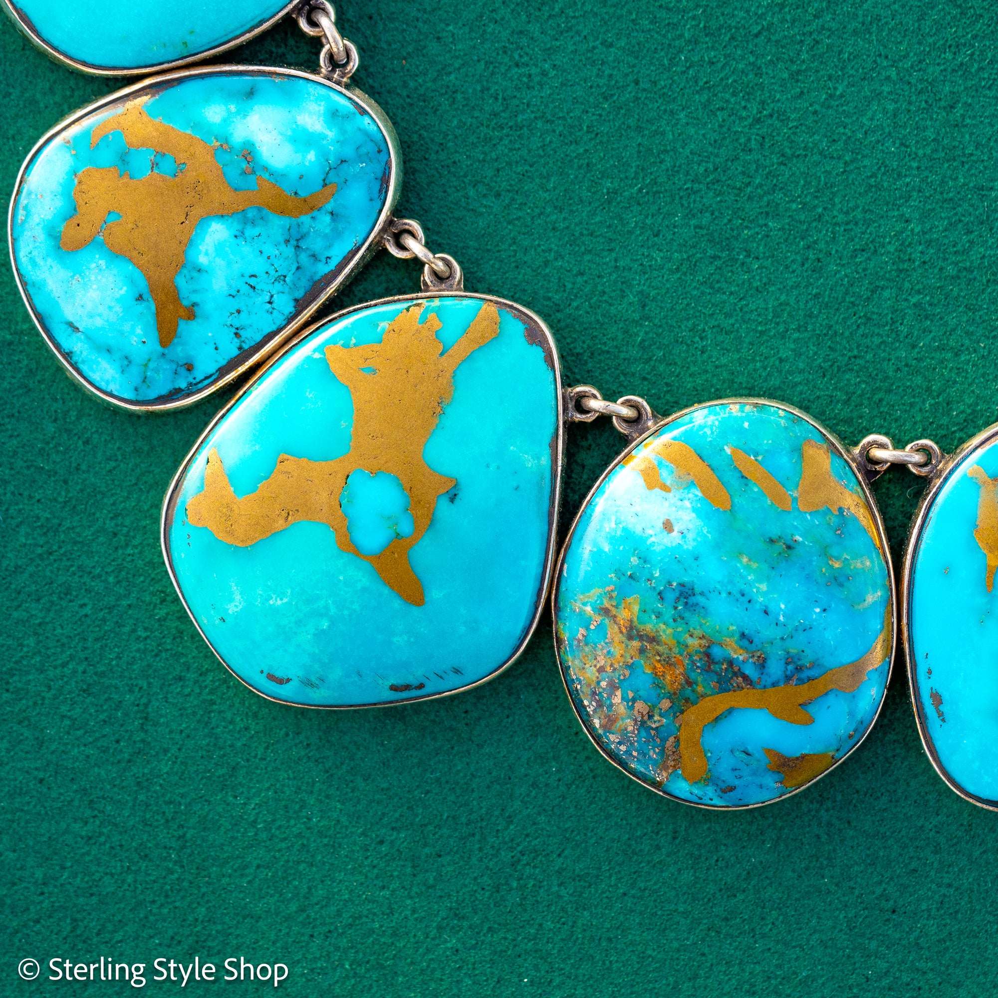 Federico Jimenez Copper Canyon Turquoise Collar Necklace, Hallmarked JF Sterling