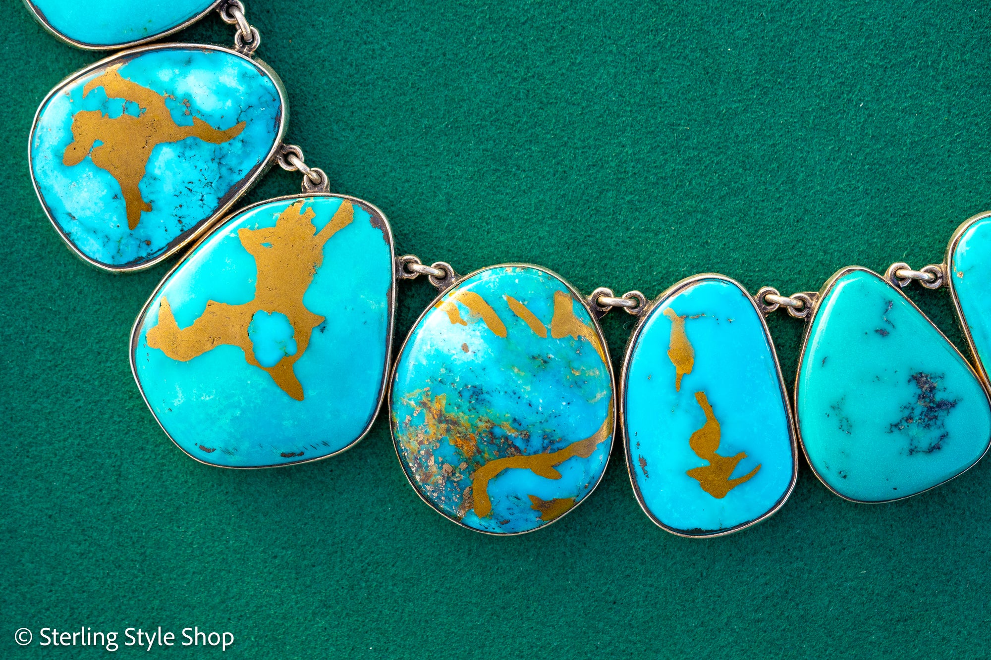 Federico Jimenez Copper Canyon Turquoise Collar Necklace, Hallmarked JF Sterling