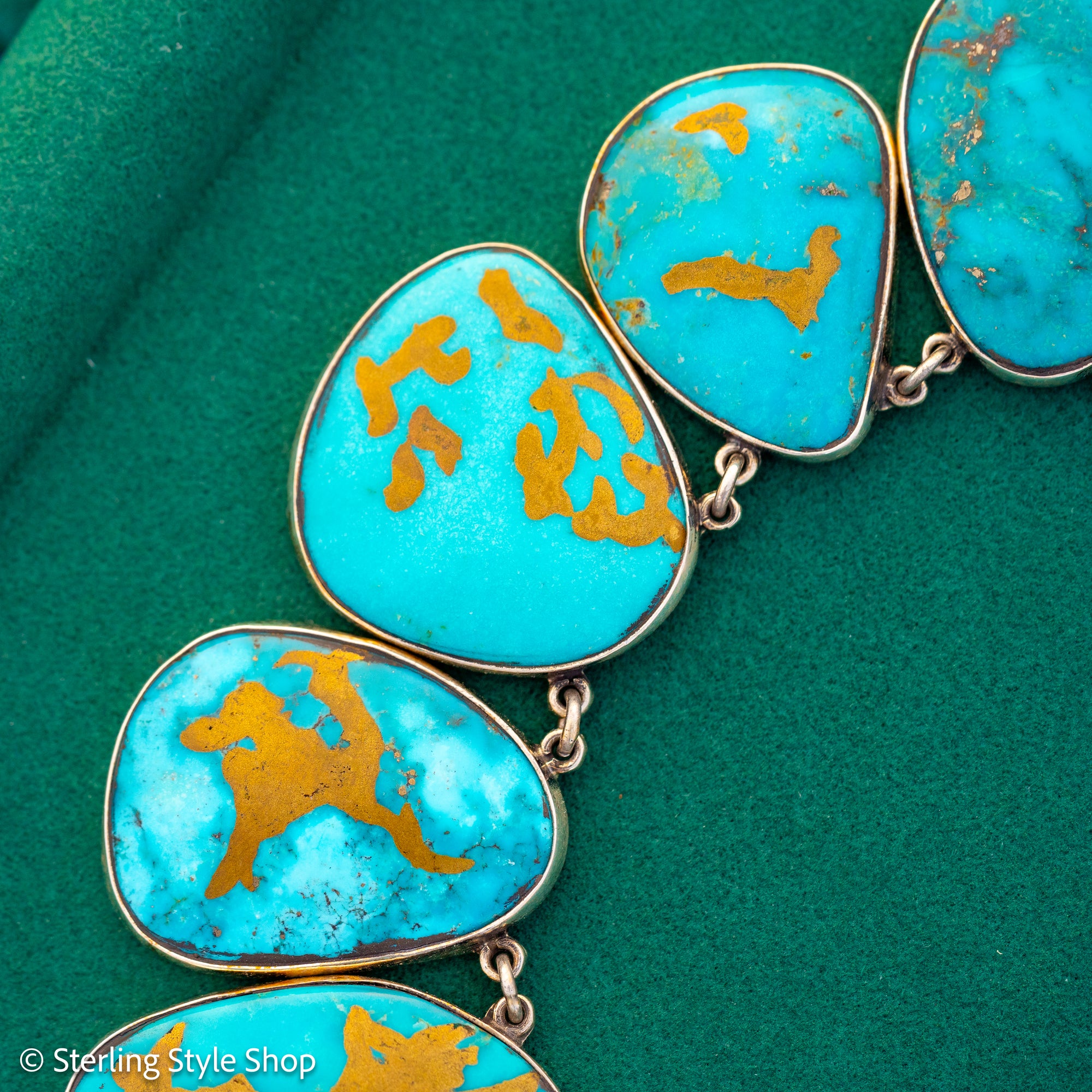 Federico Jimenez Copper Canyon Turquoise Collar Necklace, Hallmarked JF Sterling