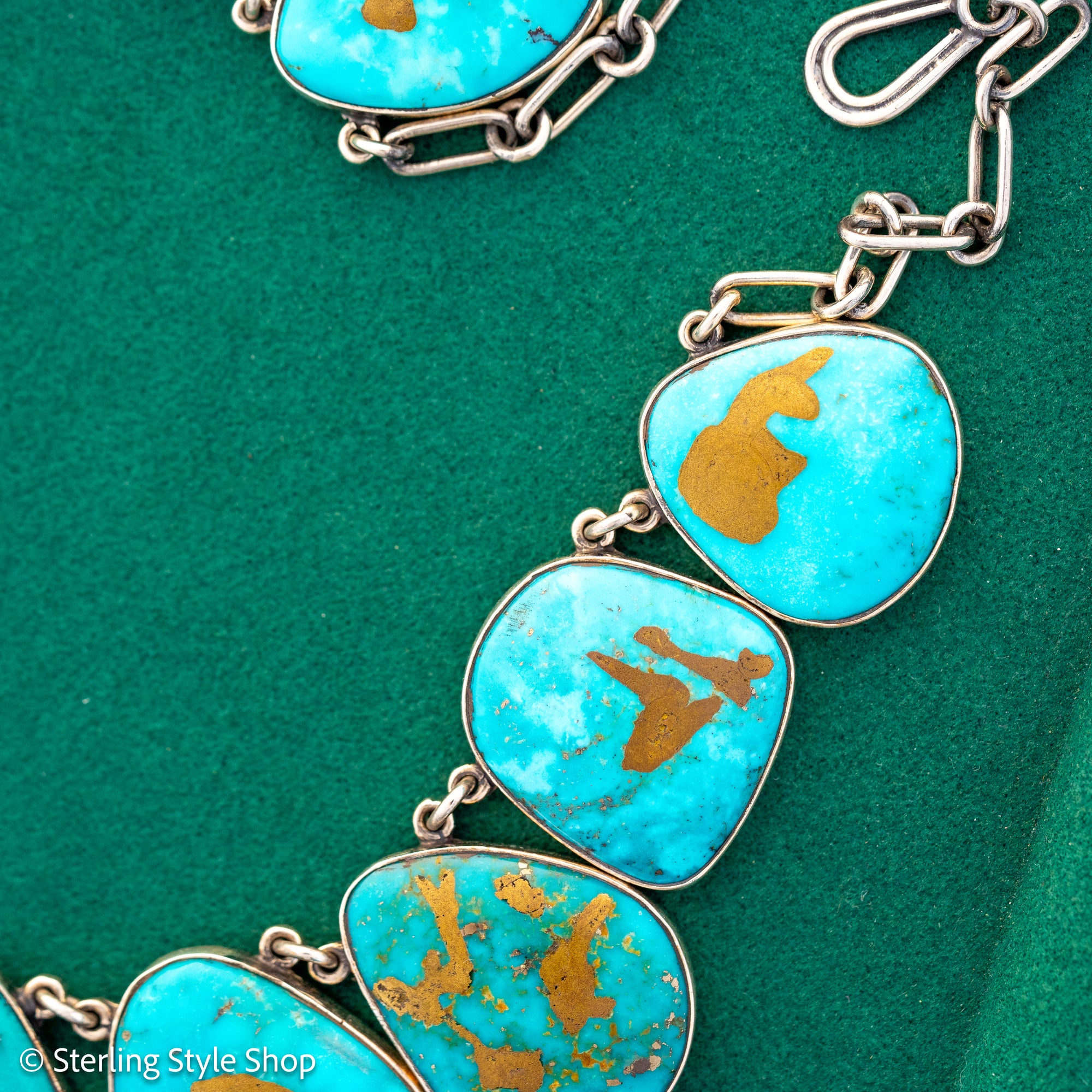 Federico Jimenez Copper Canyon Turquoise Collar Necklace, Hallmarked JF Sterling