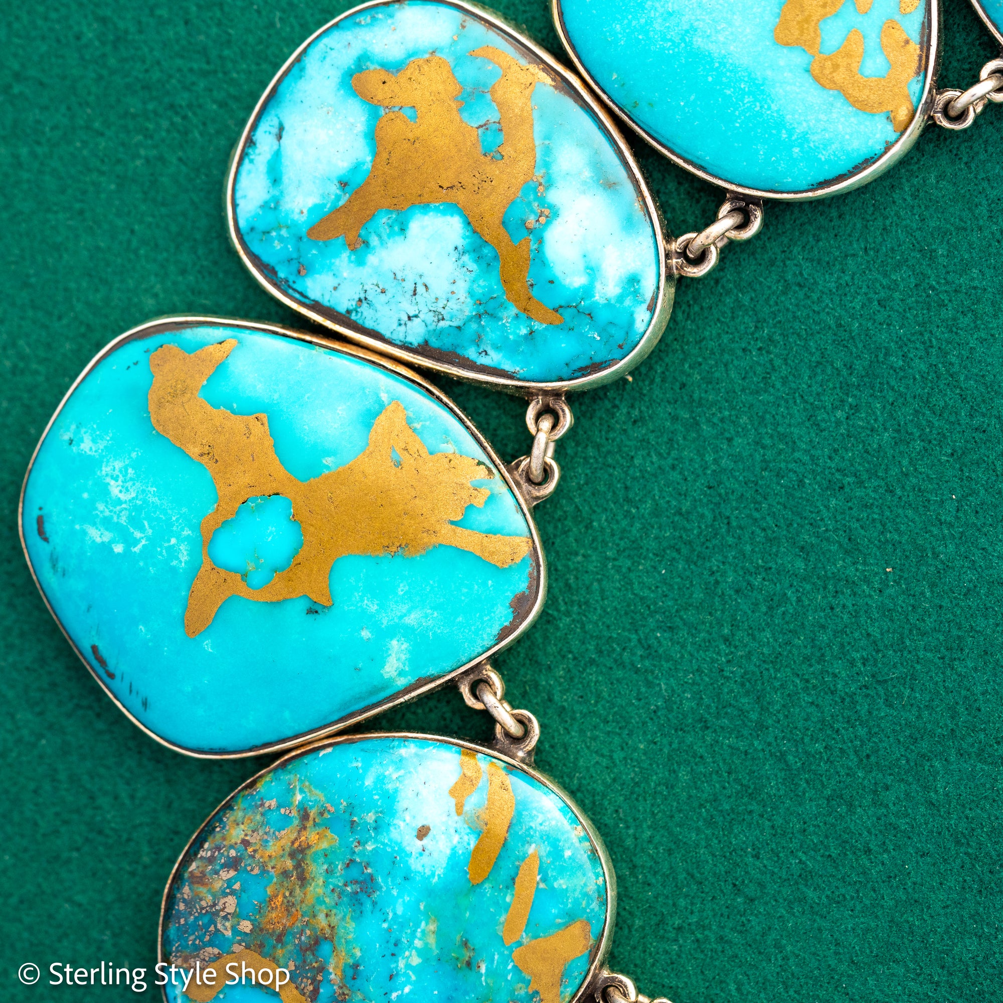Federico Jimenez Copper Canyon Turquoise Collar Necklace, Hallmarked JF Sterling
