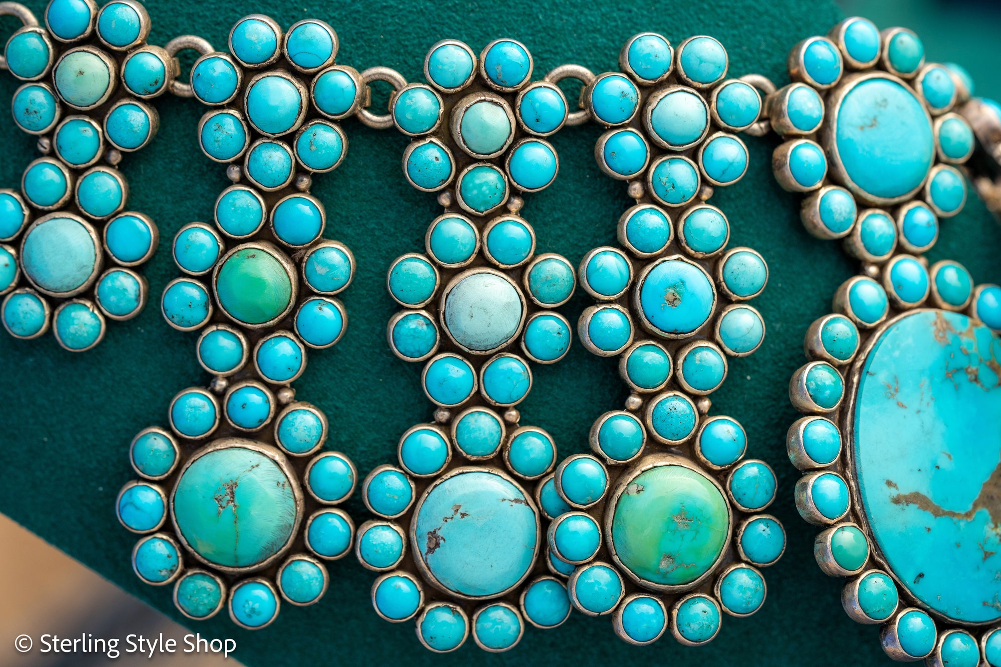 Vintage Federico Jimenez Sleeping Beauty Turquoise Cleopatra Necklace | Museum-Quality Navajo Handmade Sterling Silver Statement Necklace | Hidden Clasp Design