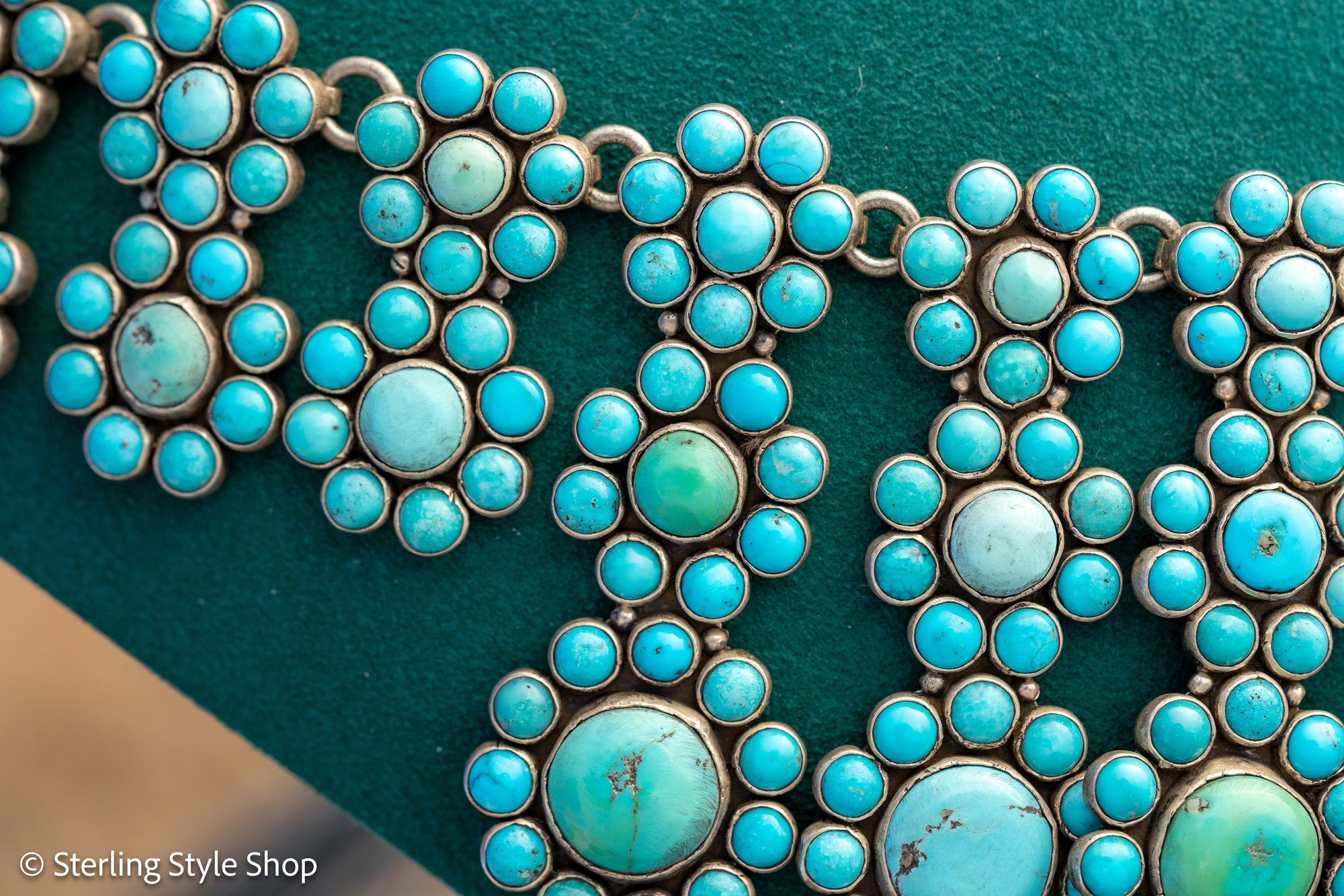 Vintage Federico Jimenez Sleeping Beauty Turquoise Cleopatra Necklace | Museum-Quality Navajo Handmade Sterling Silver Statement Necklace | Hidden Clasp Design