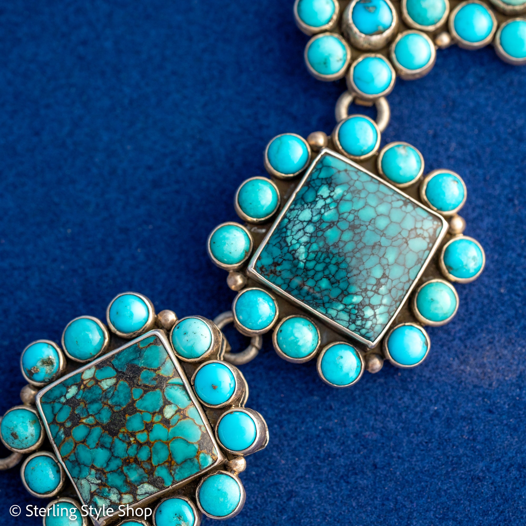 Vintage Federico Jimenez Sleeping Beauty Turquoise Cleopatra Necklace | Museum-Quality Navajo Handmade Sterling Silver Statement Necklace | Hidden Clasp Design