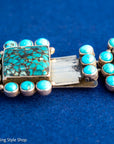 Vintage Federico Jimenez Sleeping Beauty Turquoise Cleopatra Necklace | Museum-Quality Navajo Handmade Sterling Silver Statement Necklace | Hidden Clasp Design