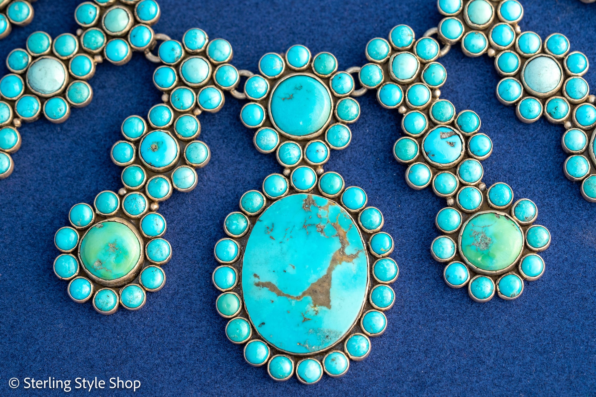 Vintage Federico Jimenez Sleeping Beauty Turquoise Cleopatra Necklace | Museum-Quality Navajo Handmade Sterling Silver Statement Necklace | Hidden Clasp Design