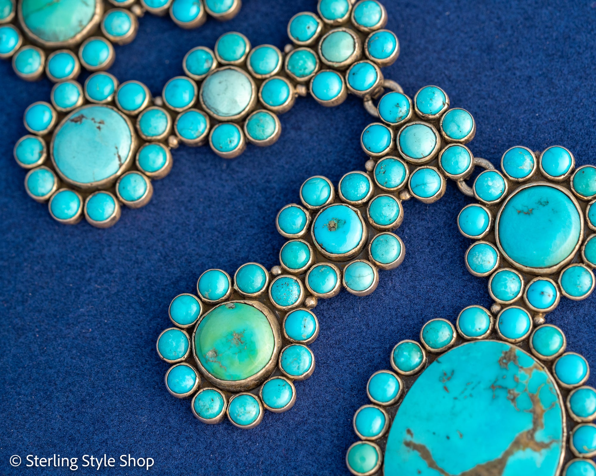 Vintage Federico Jimenez Sleeping Beauty Turquoise Cleopatra Necklace | Museum-Quality Navajo Handmade Sterling Silver Statement Necklace | Hidden Clasp Design